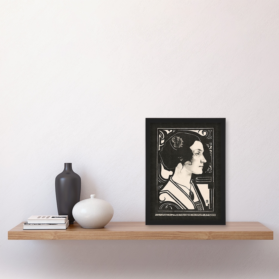 image 1 of Richard Roland Holst Framed Wall Art Woman Stained Glass Sketch Portrait