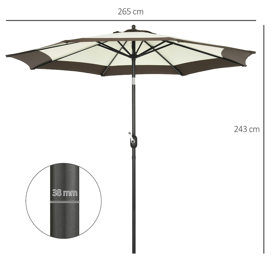 image 1 of Outsunny 2.7m Garden Parasol Umbrella with 8 Metal Ribs, Tilt and Crank, Coffee