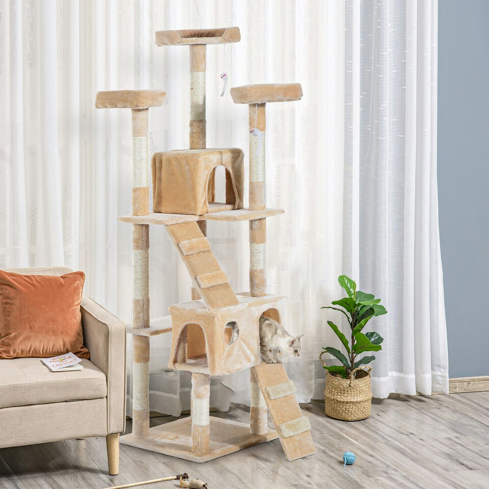 image 1 of PawHut 173cm Cat Tower Scratching Post Activity Centre for Indoor Cream