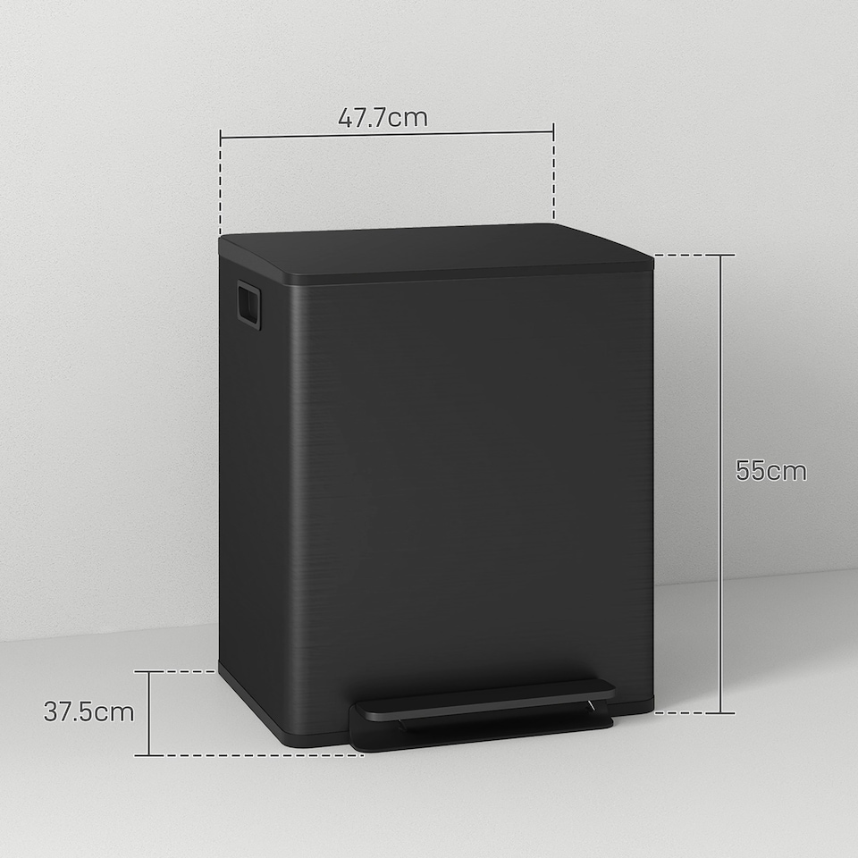 image 1 of HOMCOM 2 x 25L Double Kitchen Bin, Pedal Bin with Soft-Close Lid, Black
