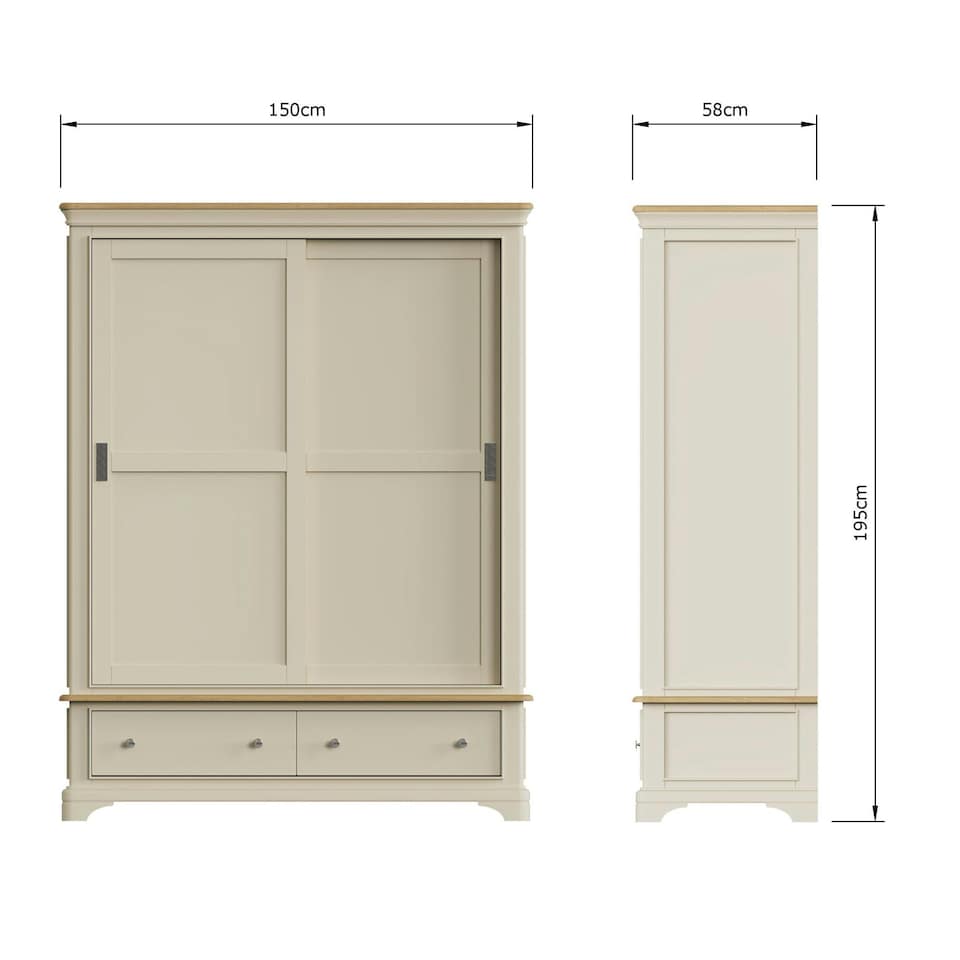 image 1 of Faire 150cm Sliding Combination Wardrobe in Putty with Oak Top Grey