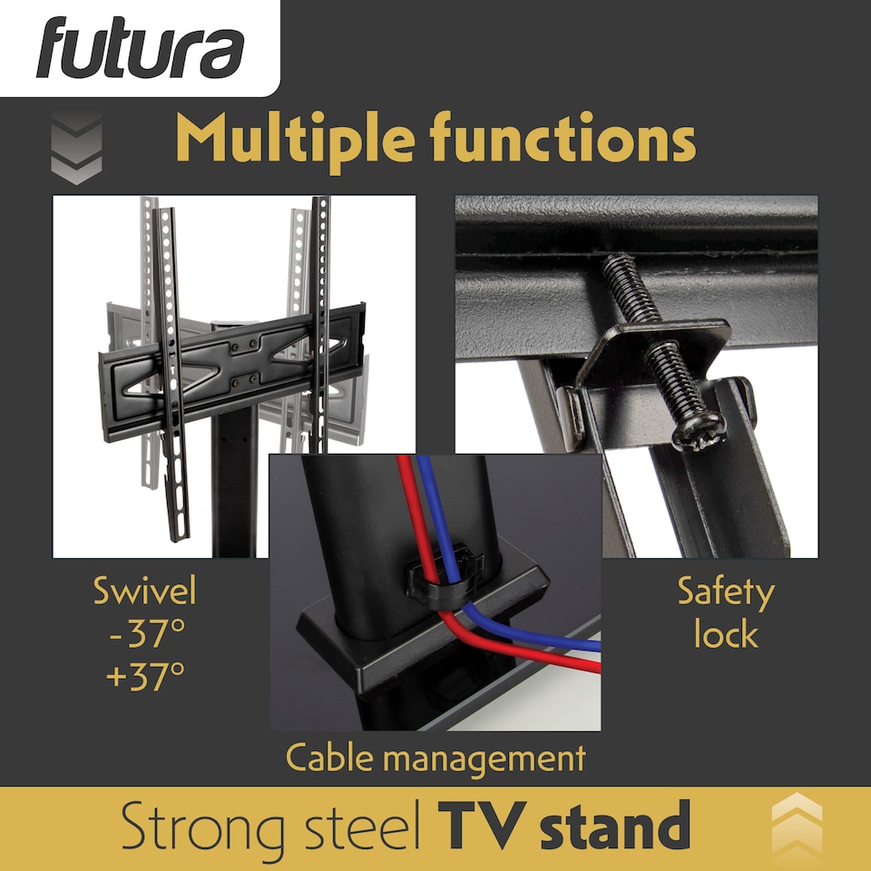 image 1 of Futura 24-60 Inch Universal TV Table Stand, Swivel & Height Adjustable 45kg Load Black