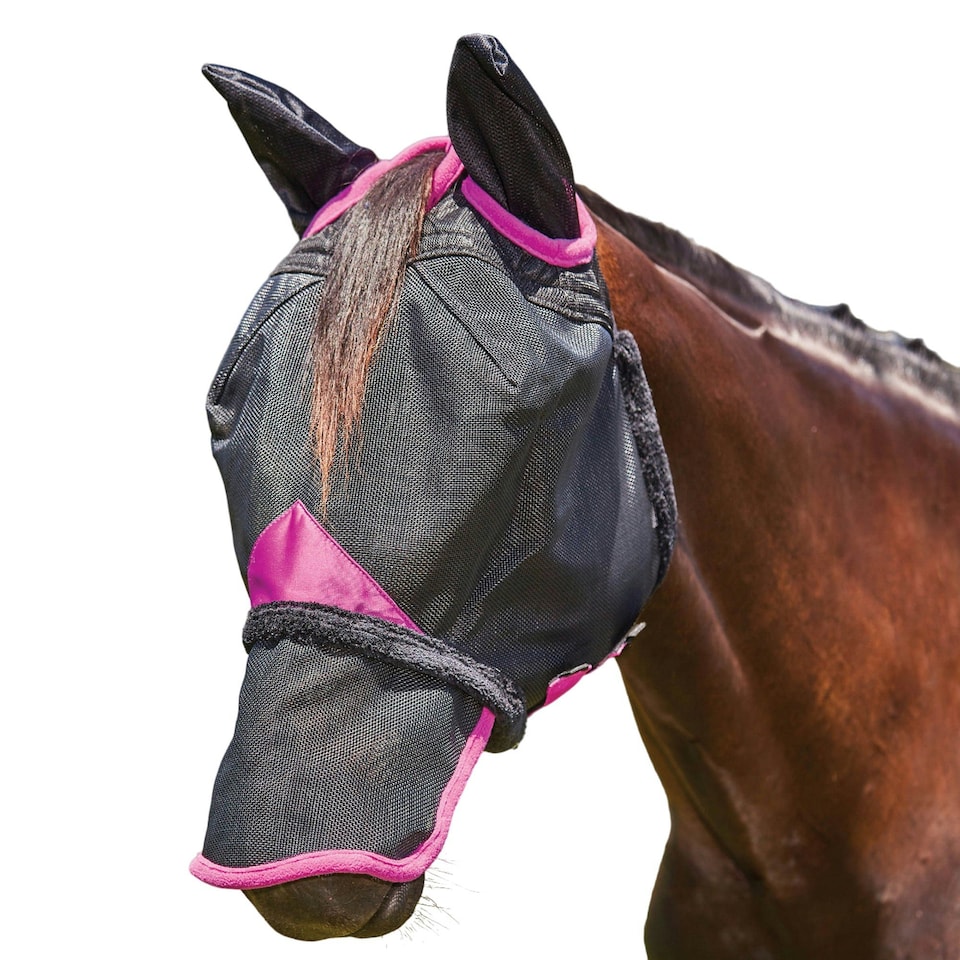 image 1 of Weatherbeeta Comfitec Deluxe Mesh Durable Horse Fly Mask With Ears & Nose - Black/Purple - Pony