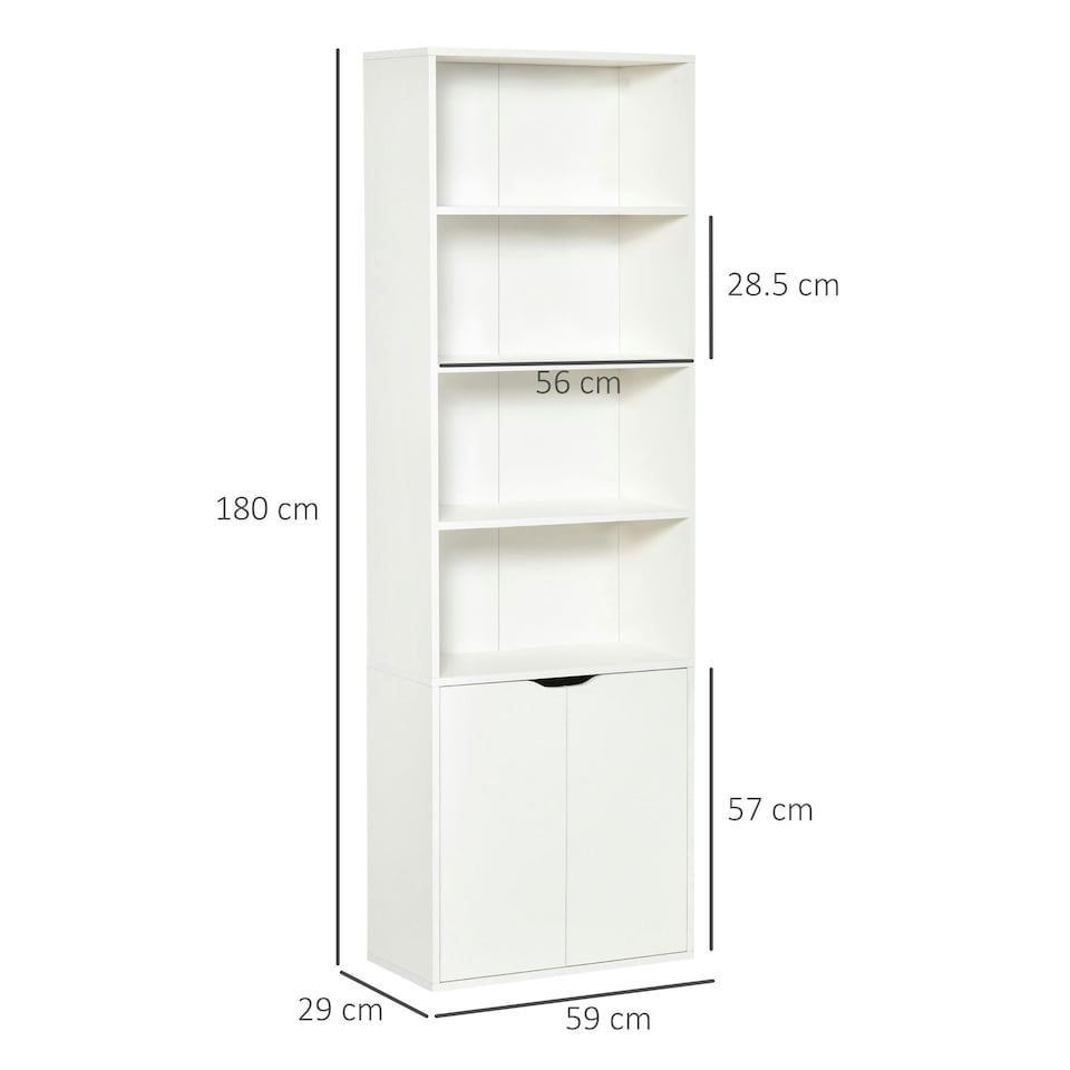 image 1 of HOMCOM 2 Door 4 Shelves Bookcase Wooden Storage Cabinet White