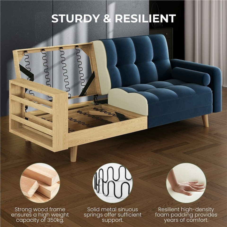 image 1 of Yaheetech Velvet Convertible Sofa Bed Blue
