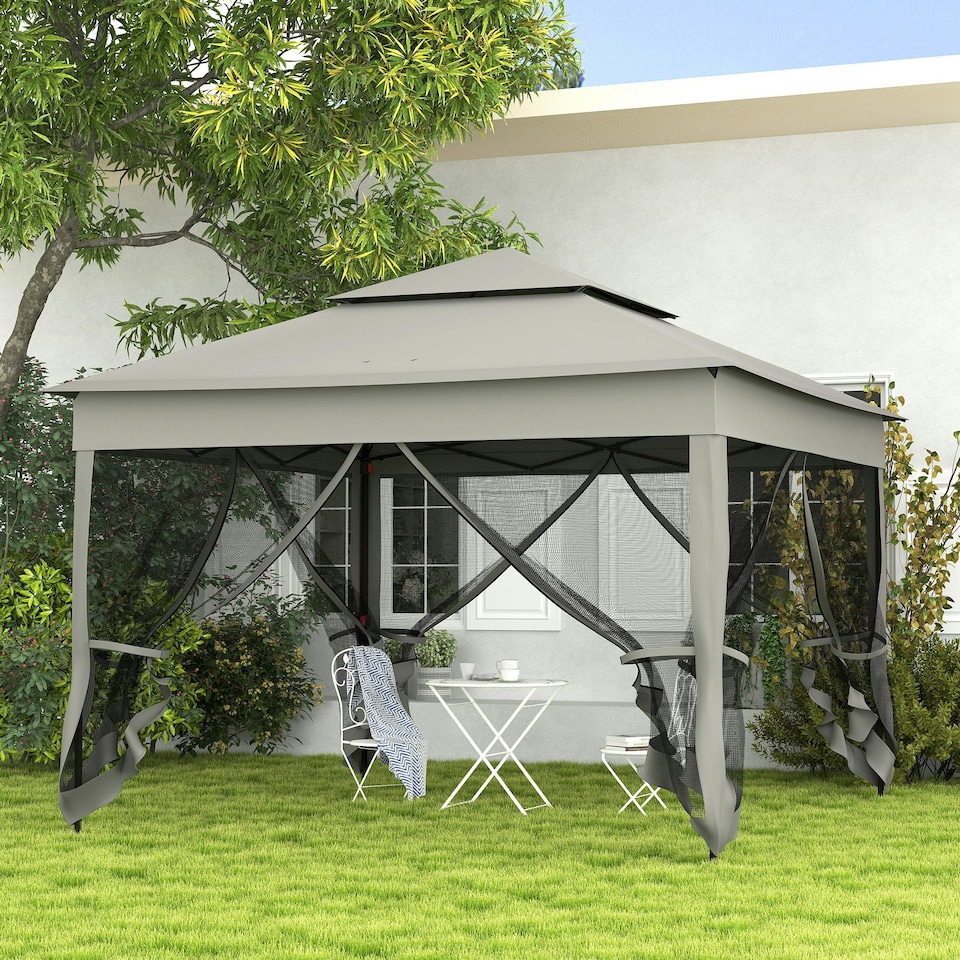 image 1 of Outsunny Garden Folding Tent Heavy Duty Pop Up Gazebo for Party Light Grey | Grey | Light Grey