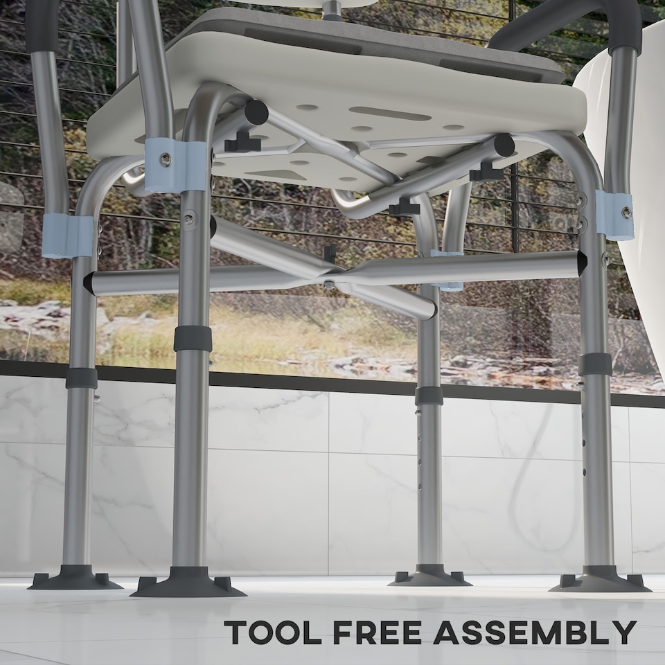 image 1 of HOMCOM Aluminium Shower Chair with Backs and Arms, Height Adjustable Shower Seat with Removable Padded Cushion, Bath Stool for Seniors, Disabled, Pregnant, White