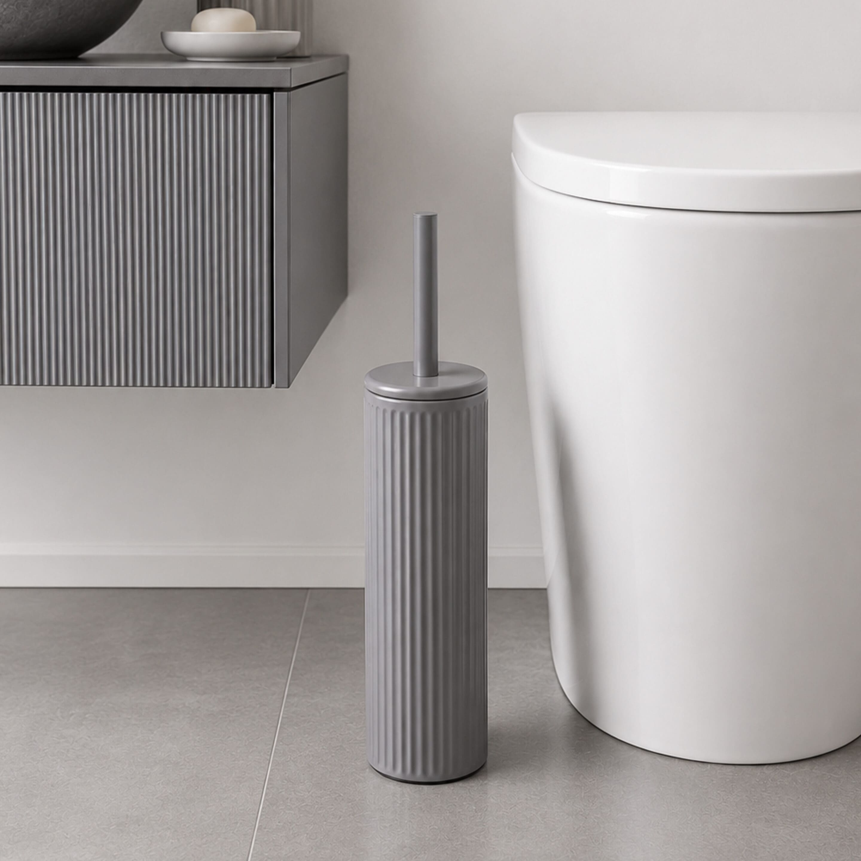Showerdrape Alpini Round Ribbed Fully Lined Toilet Brush & Holder in Grey