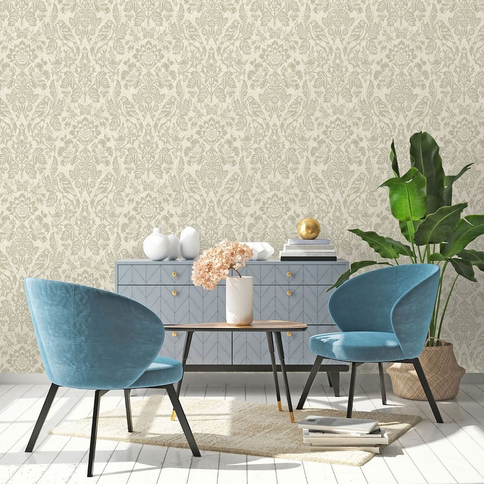 image 1 of Holden Decor Hawthorn Meadow Blown Vinyl Textured Wallpaper | Green | Sage Green | 1