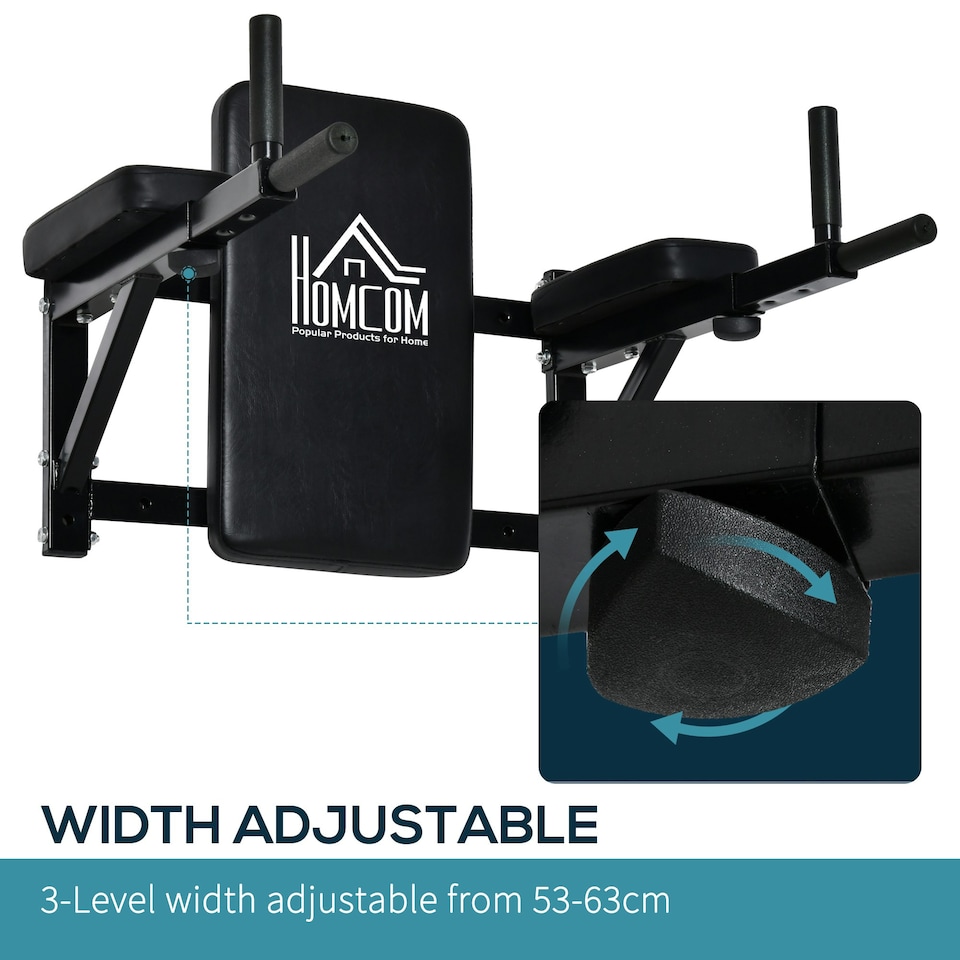 image 1 of HOMCOM Gym Rack Dip Station Wall Mounted AB Knee Leg Raise Pull Up Fitness Chin