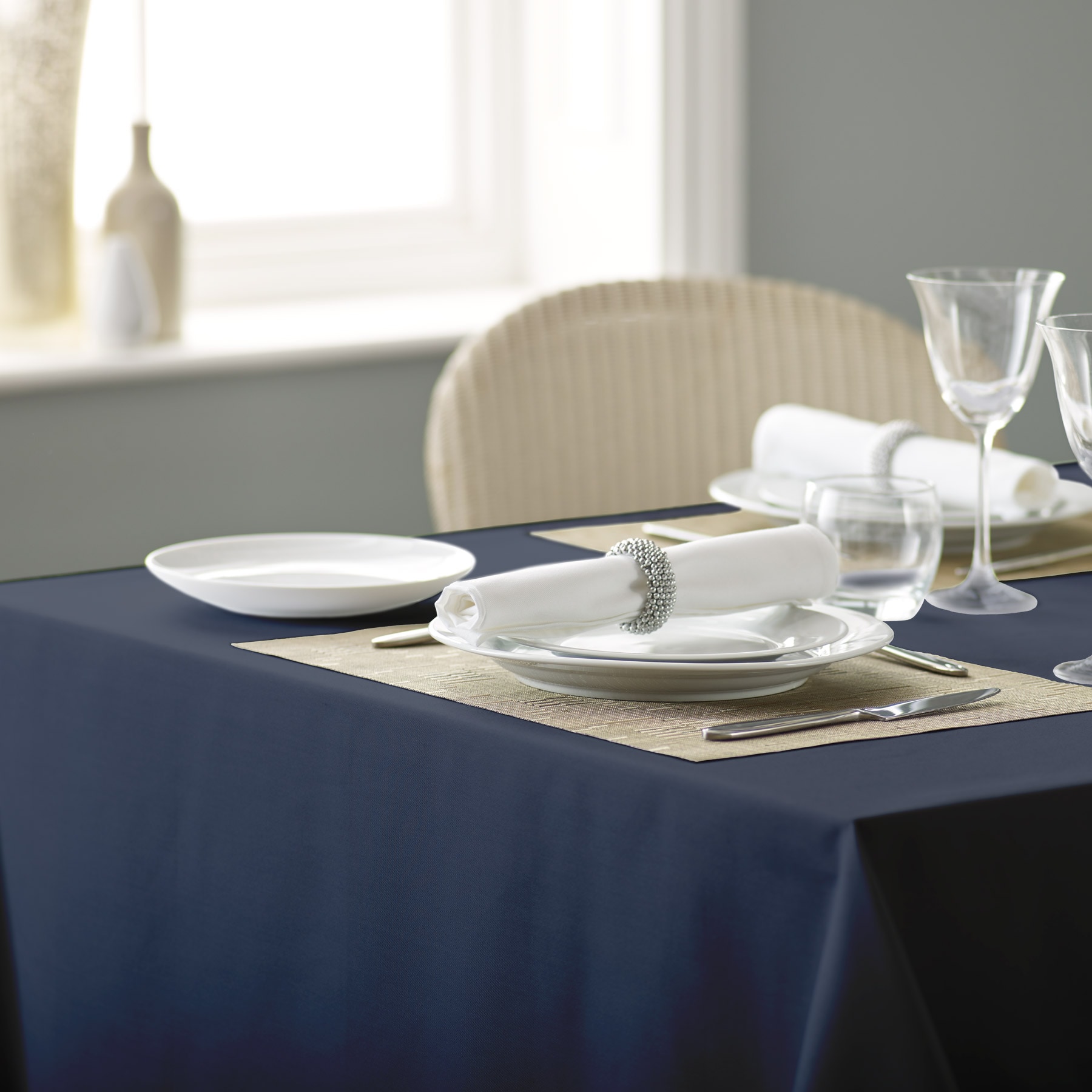 Vision Polyester Plain Coloured Tablecloth in Navy | Size: 137 cm x 178 cm
