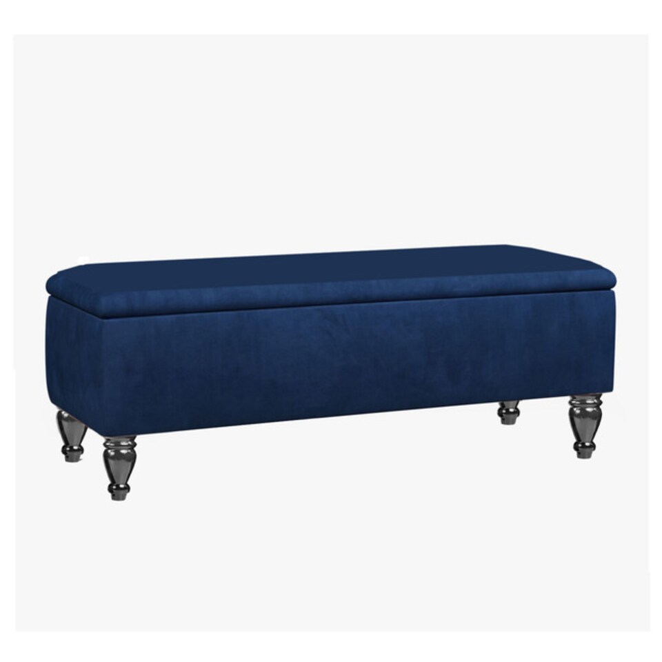 image 1 of Lisbon Plain 137cm Ottoman Storage Bench - Plush Velvet Shoe Bench - Sapphire Blue Upholstery Footstool with Storage