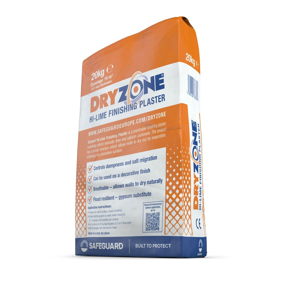 image 1 of Dryzone Hi-Lime Finishing Plaster 20kg - Breathable Lime Finish for Internal & External Walls. For Use After Rising Damp Treatment