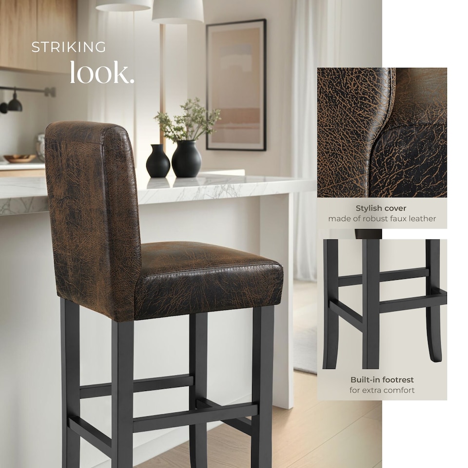 image 1 of Bar Stools with a padded backrest and faux leather cover | Brown | antique brown | 41 x 40 x 107 cm | 2