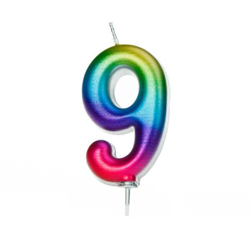 image 1 of Anniversary House Age 9 Metallic Numeral Moulded Pick Candle Rainbow