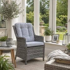1pc Rattan Garden Dining Chair Grey Outdoor Patio Chairs with Cushion, Weatherproof Wicker Furniture
