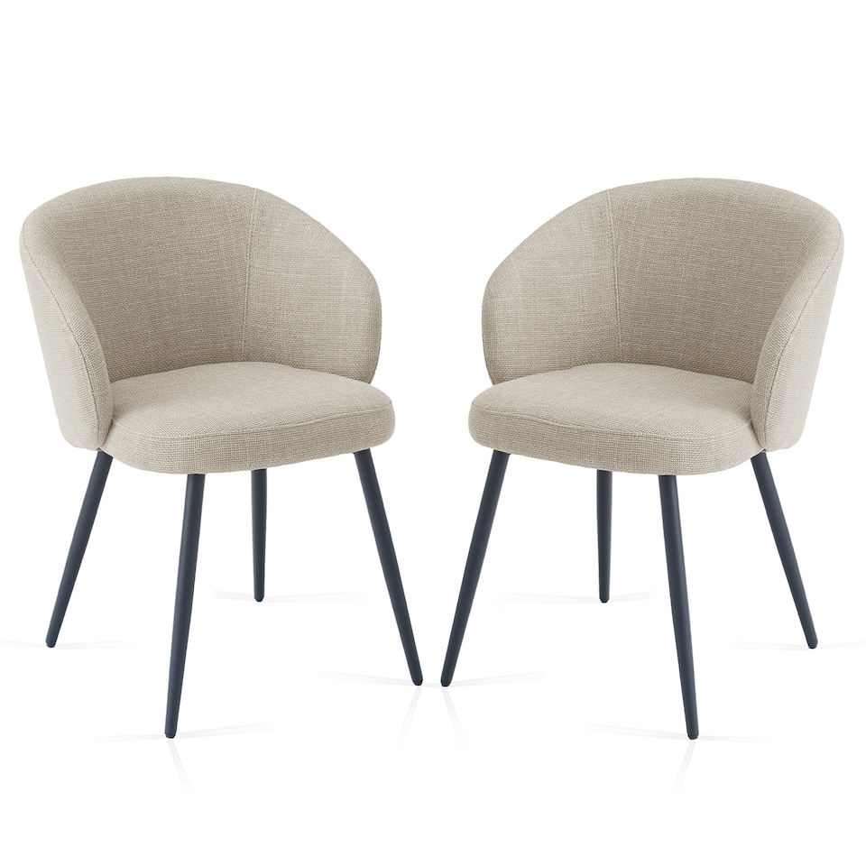 image 1 of SONARA Modern Set of 2 Chunky Weave Fabric Ergonomic Dining Chairs with Arms | White