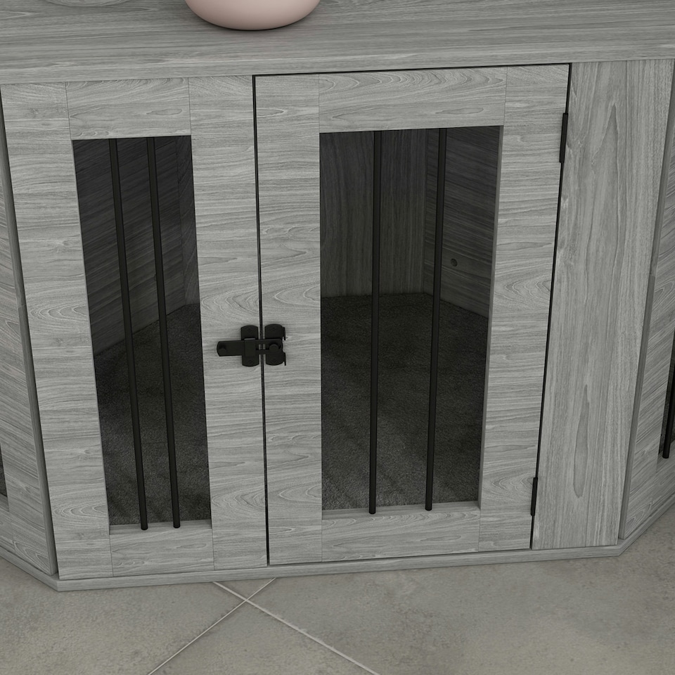 image 1 of PawHut Dog Crate Furniture for Medium Dogs w/ Cushion, Large Door - Grey