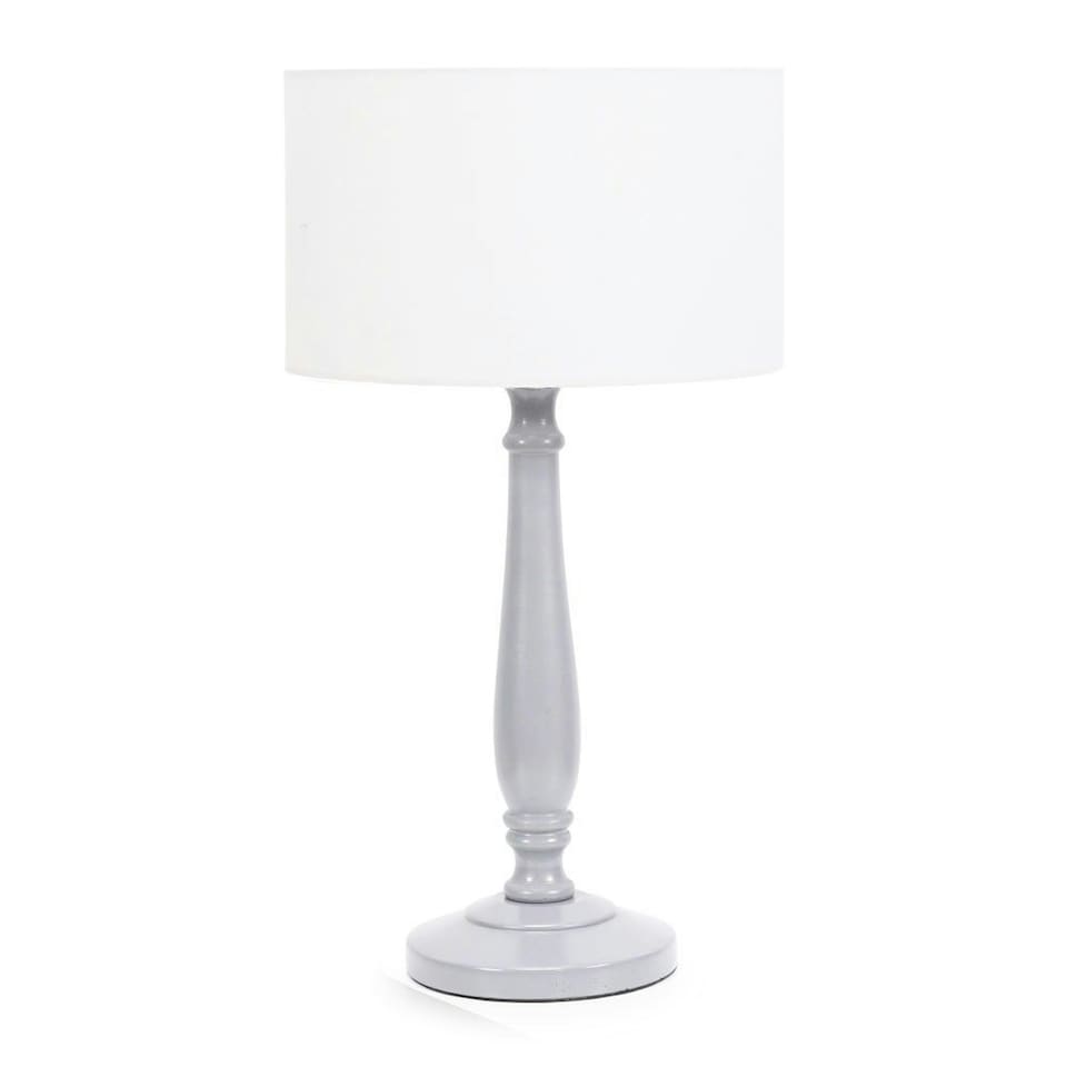image 1 of ValueLights Victoria Grey Wood Table Lamp White Shade | Grey | White