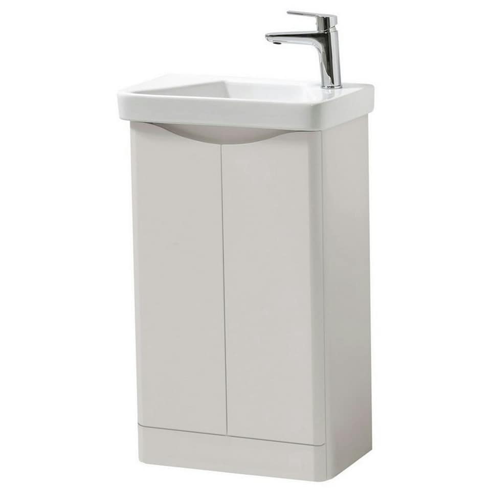 image 1 of Bathroom Floor Standing 2 Door Cloakroom Unit and Ceramic Basin 500mm Wide - Cashmere - (Arch) - Brassware Not Included | Grey | Grey | 1