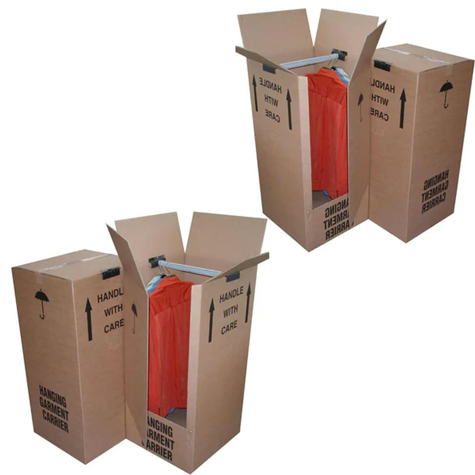 image 1 of 5 x Strong Double Wall Cardboard Wardrobe Boxes With Hanging Rails Brown