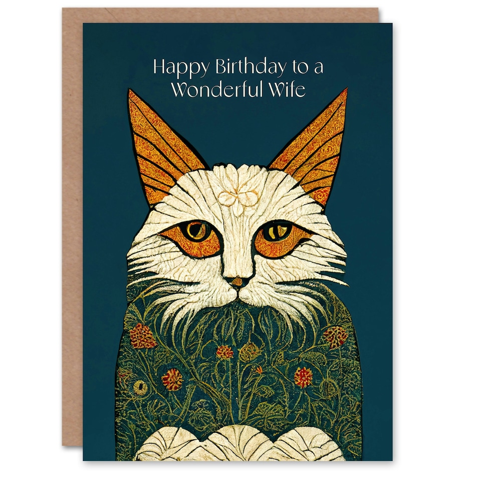 image 1 of Magnificent Moggie Cat William Morris Style Wife Birthday Card