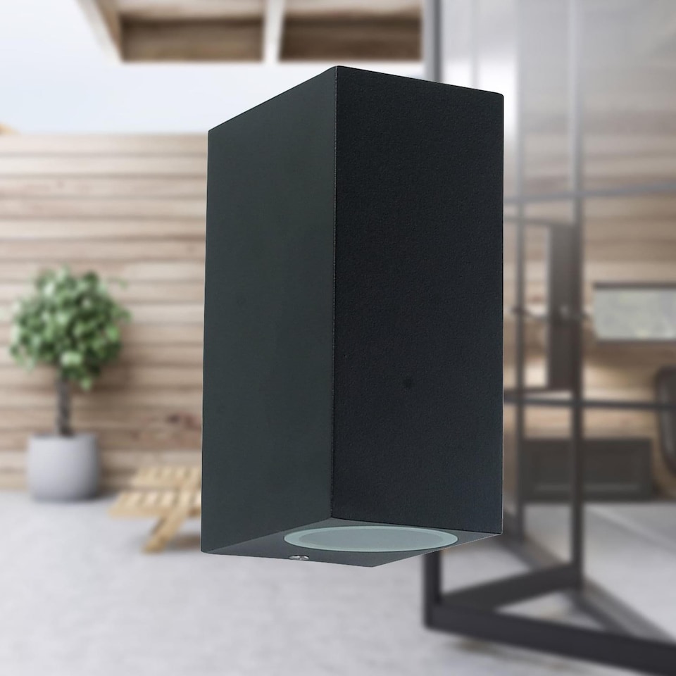 image 1 of Set of 2 Falmouth - Black Up Down Outdoor IP44 Wall Lights | Black | Clear | 2