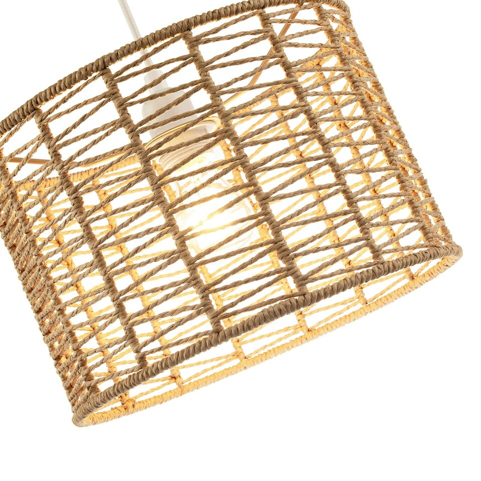image 1 of Classic Twisted Brown Paper Pendant Light Shade with Strapped Design Brown