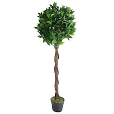 120cm (4ft) Twist Natural Trunk Artificial Topiary Bay Laurel Ball Tree | Green | 4ft