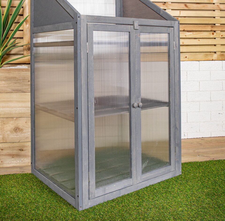 image 1 of Samuel Alexander Wooden Mini Greenhouse Cold Frame - Small Greenhouse Grey H120 x W69 x D49cm