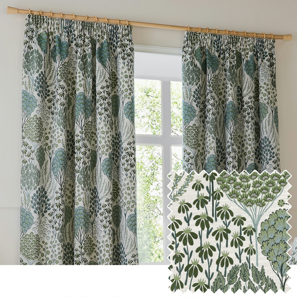 image 1 of Wylder Ophelia Jacquard Floral Room Darkening Pencil Pleat Curtains | Green