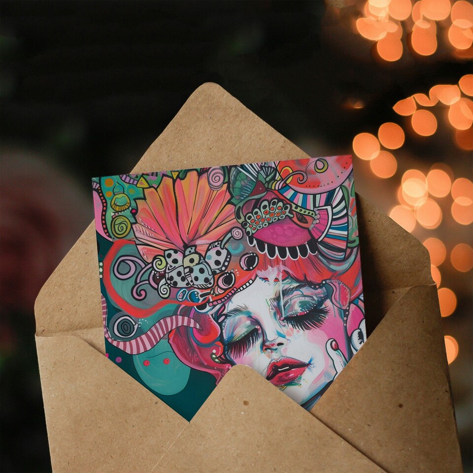 image 1 of Woman Fashion Mad Hatter Colourful Design Her Birthday Card