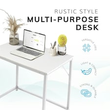 Computer Desk 80cm White Rustic Wood Finish Sturdy Home Office Workstation for Small Spaces White