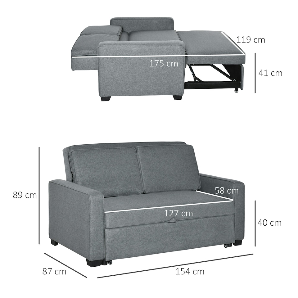 image 1 of HOMCOM 2 Seater Sofa Bed Click Clack Couch Sleeper for Living Room Grey
