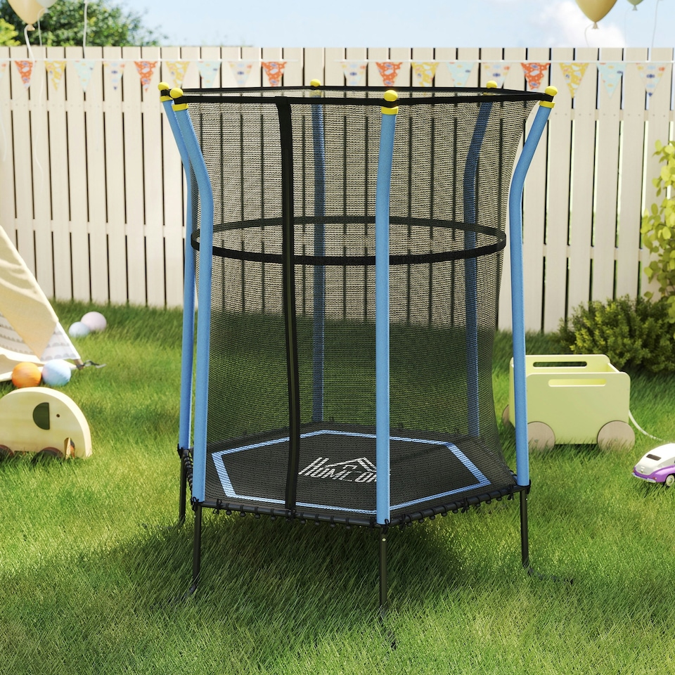 image 1 of HOMCOM 5.4FT Kids Trampoline with Enclosure Indoor Outdoor Blue