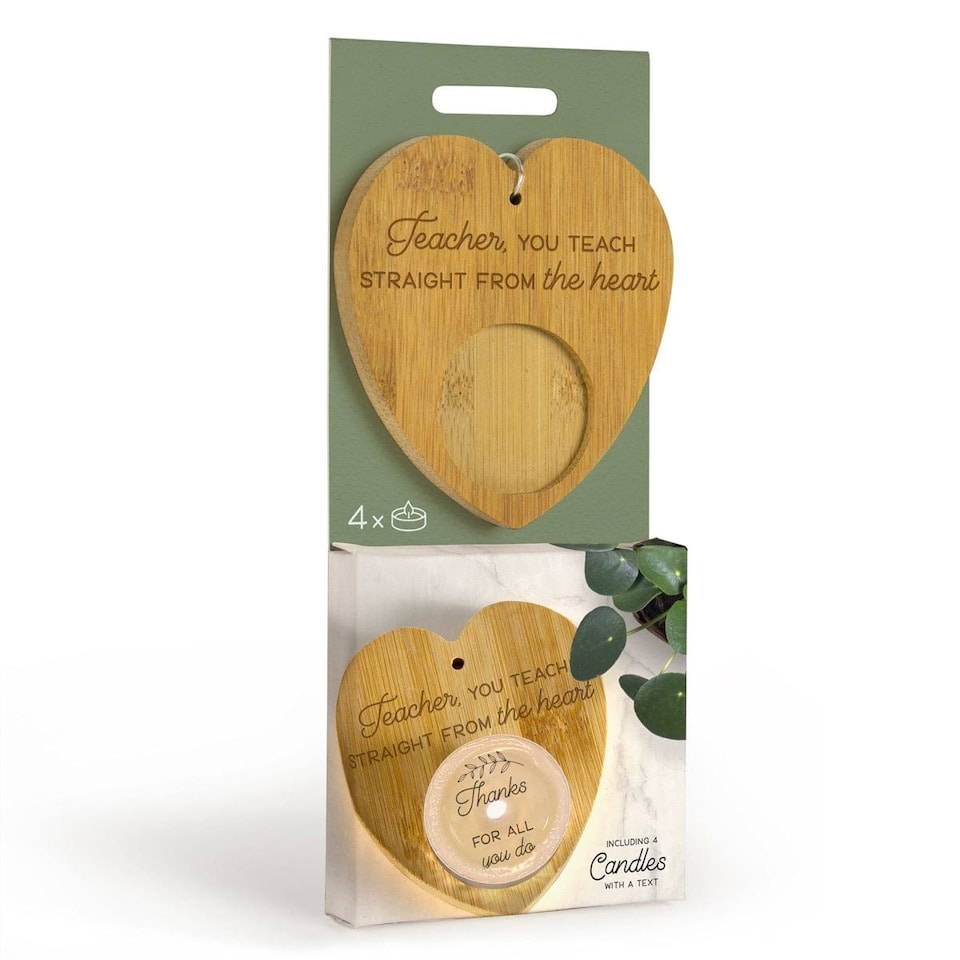 Widdop Gifts Teacher "You Teach Straight From The Heart" Wooden Tea Light Holder