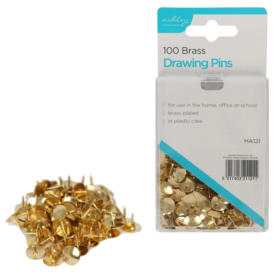 image 1 of Ashley Drawing Pins - Brass - Pack of 200