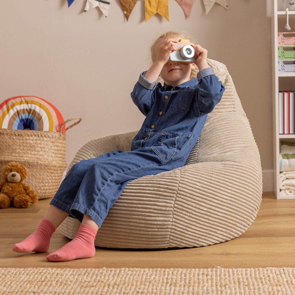 image 1 of Dalton Kids Beanbag Corduroy Natural Beige Set of 2 | Cream | Beige | M | 2