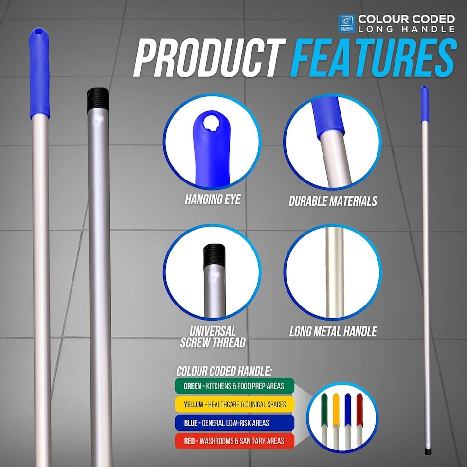 image 1 of Colour-Coded Aluminium Mop & Broom Handle 120cm Universal Screw Fit