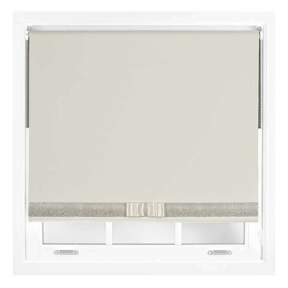 image 1 of FURNISHED Blackout Roller Blinds with Diamante Trim and Bow Cut to Size | Cream | Cream | (W) 120cm x (L) 210cm