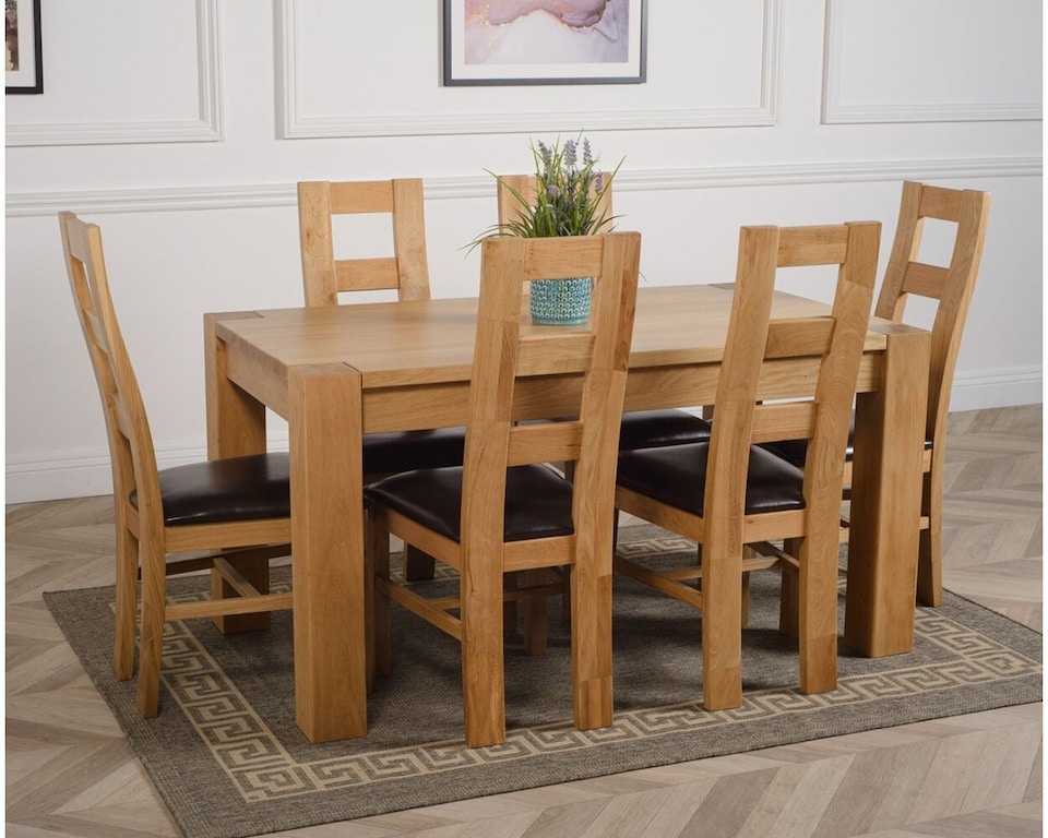 image 1 of Kuba 150 x 85 cm Chunky Medium Oak Dining Table and 6 Yale Chairs | Brown | Brown