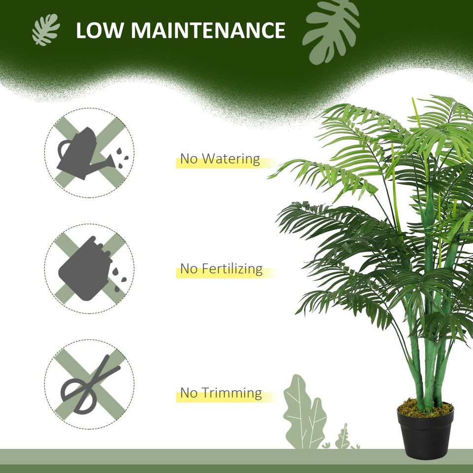image 1 of Outsunny 125cm/4FT Artificial Palm Plant, Decorative Tree with Pot