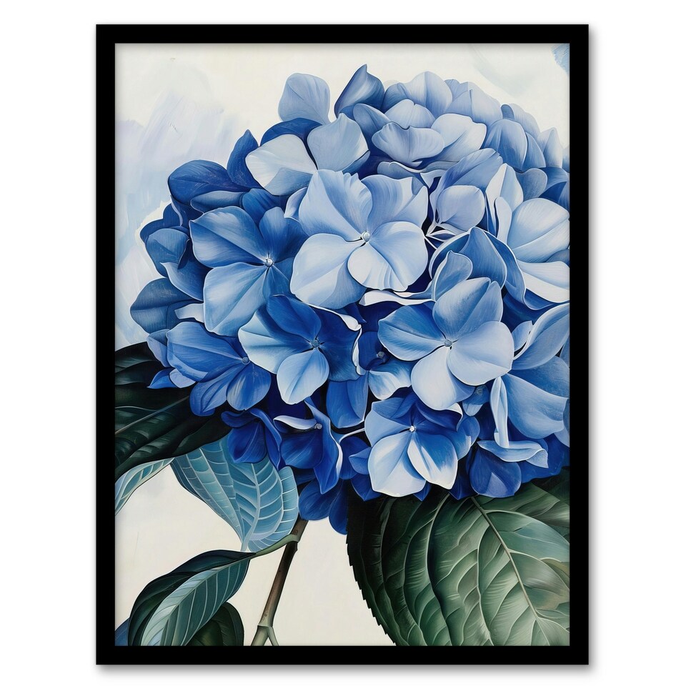 image 1 of Hydrangea Modernist Floral Calm Living Room Black Framed Wall Art Print A4