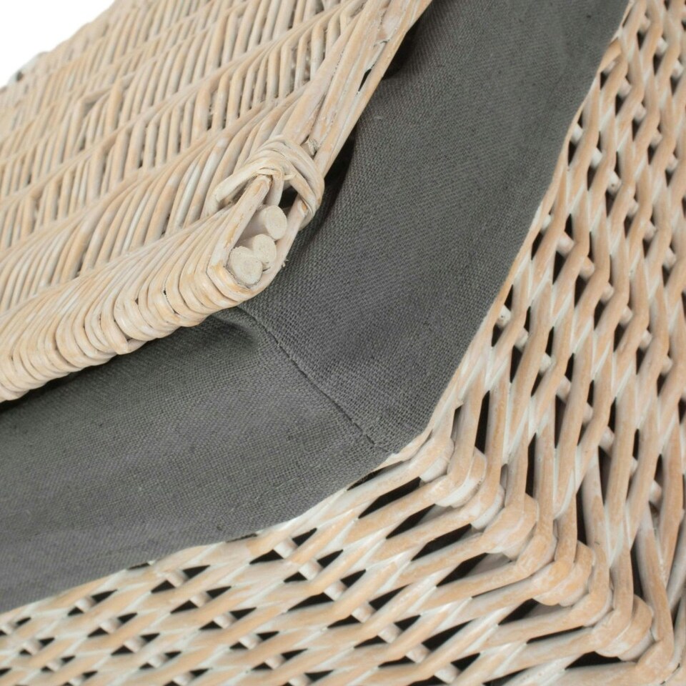 image 1 of White Wash Finish Storage Hamper with Grey Sage Lining Brown | Brown | L
