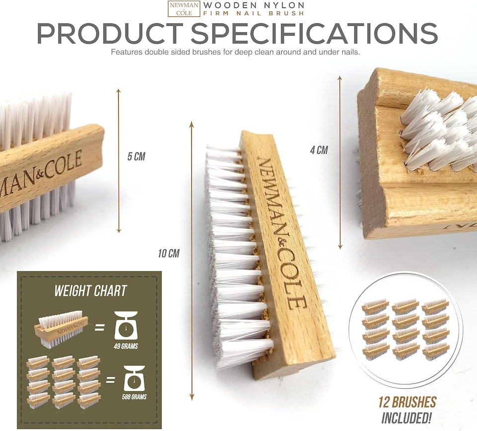 image 1 of Double-Sided Wooden Nail Brush Heavy Duty Natural Bristle Hand Scrub Brush for Fingernails and Toes - Pack of 3 | White | White | 3