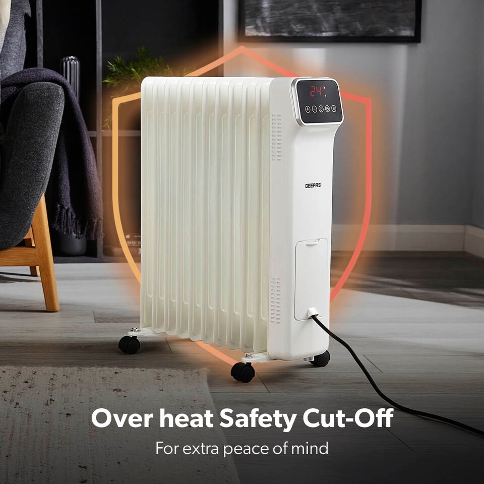 image 1 of GEEPAS 11 Fin Digital Oil Filled Radiator Heater 2500W White