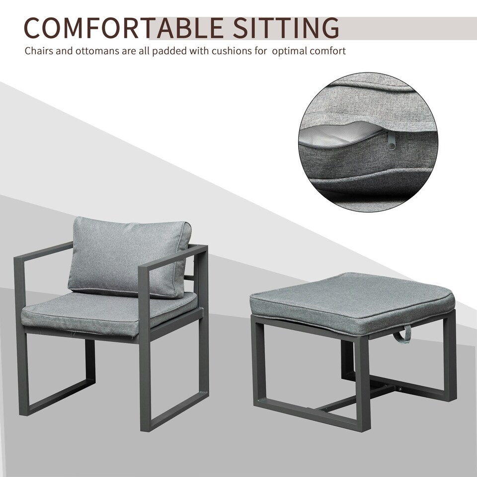 image 1 of Outsunny 9PCs Patio Dining Sets 4 Chairs 4 Ottoman Cushioned Seating