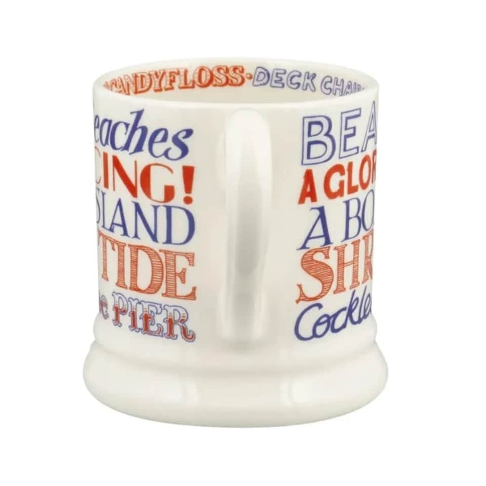 image 1 of Mug: 1 x 300ml Emma Bridgewater Red & Blue Toast Seaside, Half Pint Mug, Ceramic White