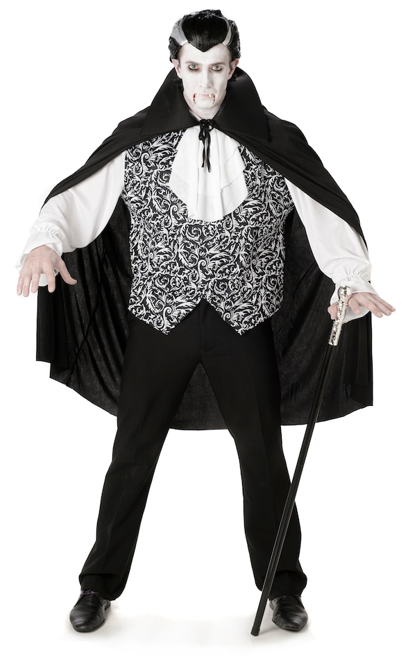 Royal Vampire Mens Fancy Dress Halloween Dracula Spooky Scary Adults Costume New