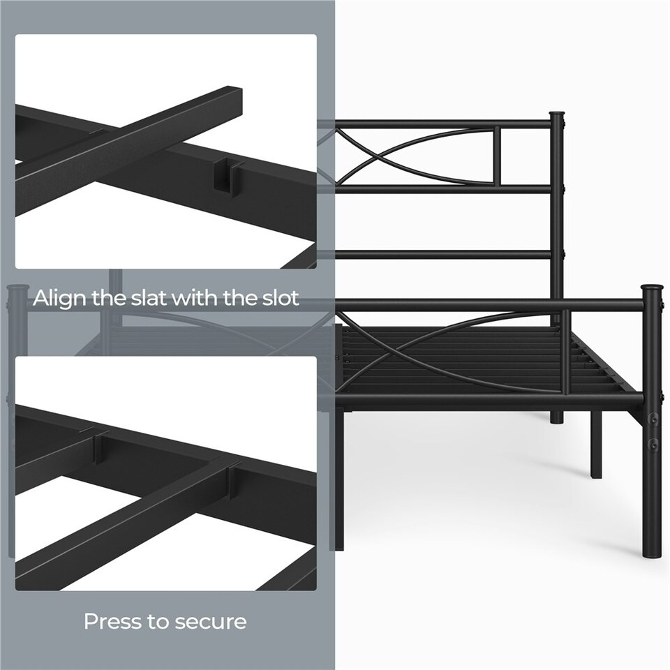 image 1 of Yaheetech 4ft6 Metal Platform Bed Frame with Headboard Black